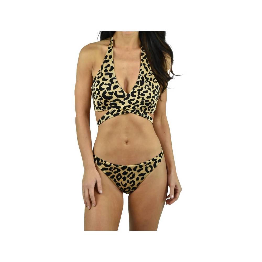 NEW MILLY leopard wrap halter bikini top in tan
